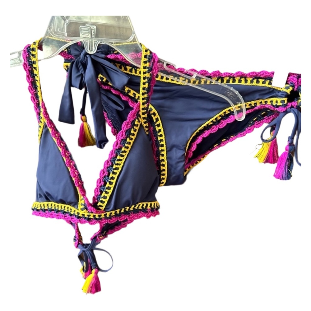 BECCA Navy Bikini with Pink and Yellow Accents